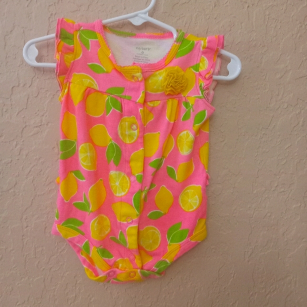 Children's Place Lemon Print Neon Pink Romper size 6 months